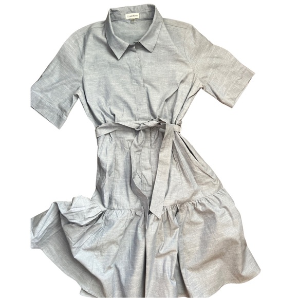Calvin Klein Women’s Cotton Chambray Dress- Self Tie Dark Denim - Picture 1 of 4